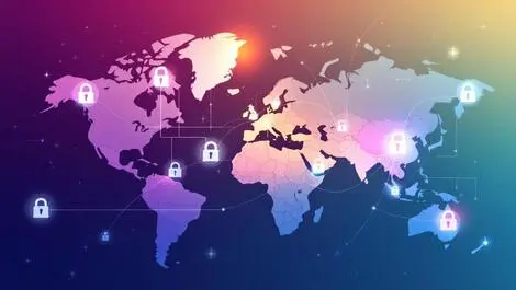 Global data privacy security world map highlighted countries data flow protection