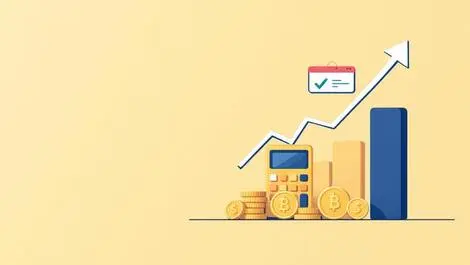 Digital illustration calculator coins graph price optimization growth