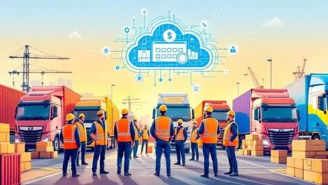 Uk logistics workers transport shipping containers cloud finance operations