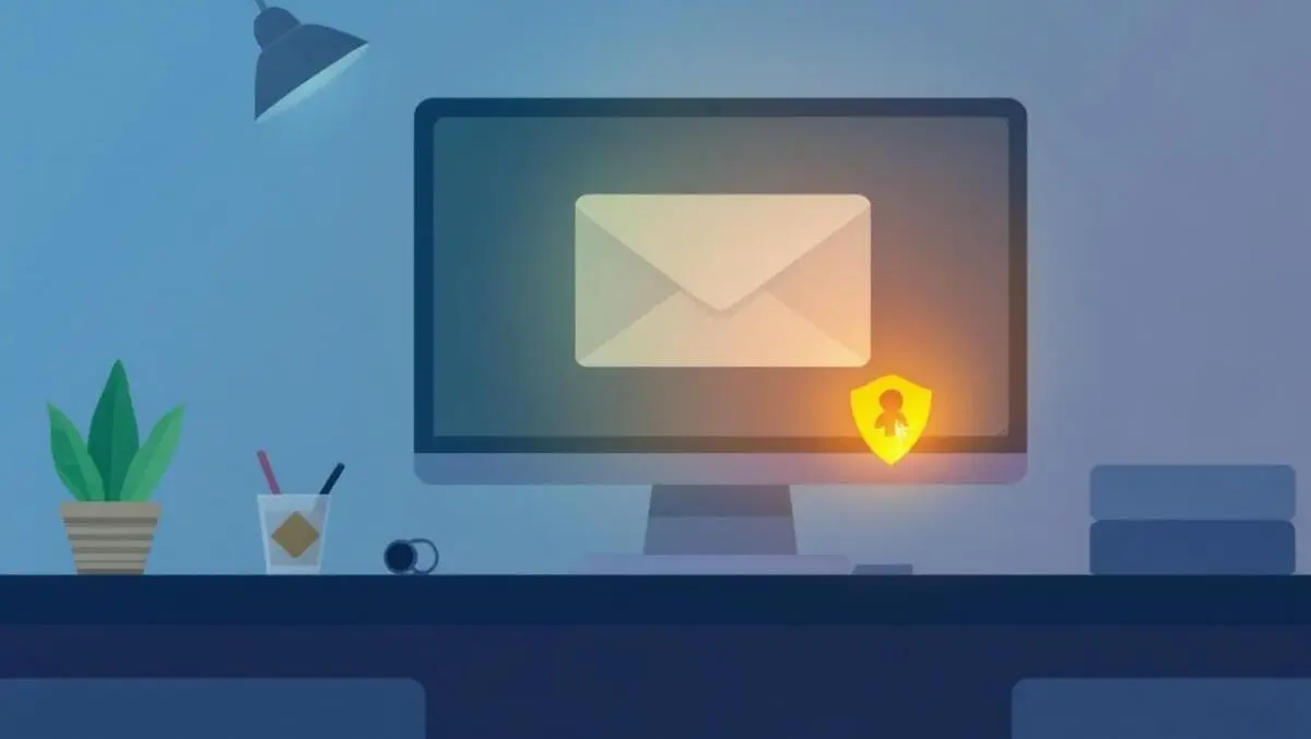 Realistic office workspace computer screen suspicious email phishing threats