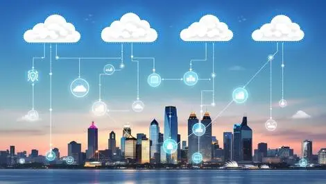 Australian city skyline cloud icons digital graphs server performance cost