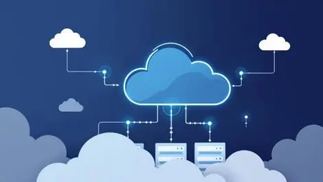 Illustration interconnected clouds network lines servers data centers modern cloud management