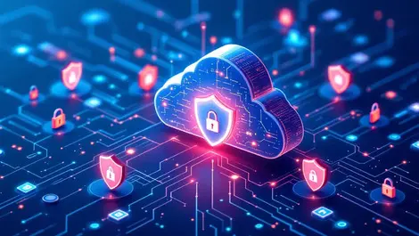 Secure digital cloud with shields data streams padlocks ai cybersecurity