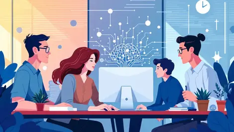 Business professionals collaborating ai technology modern office australia nz