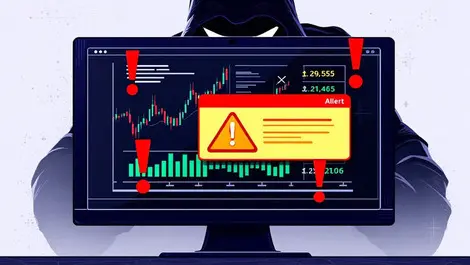 Computer screen trading platform warning alert red exclamation cyber threat