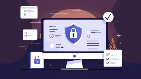 Modern computer security dashboard shield padlock icon ui elements checklists