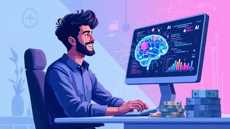 Happy uk software developer ai code digital brain high salary british currency