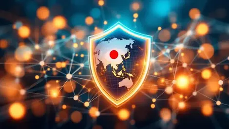 Digital shield network lines globe japan ai global cybersecurity defense