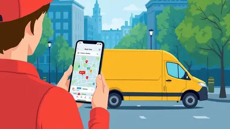 Uk delivery van city streets smartphone map customer digital transparency