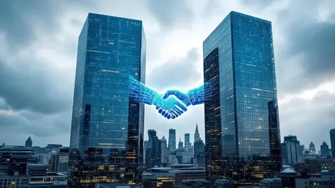 London glass towers ai data handshake corporate acquisition sky