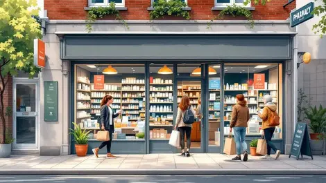Modern uk pharmacy health shop overcast year round wellness