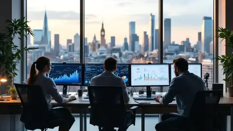 Modern london accounting office collaboration uk skyline view