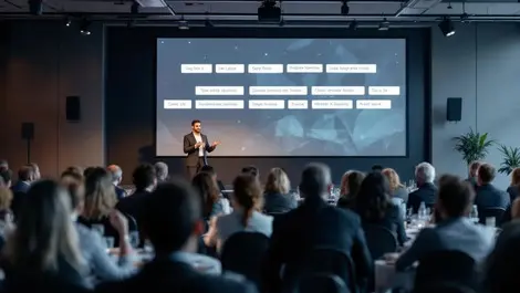 Modern hybrid conference speaker multilingual subtitles event space