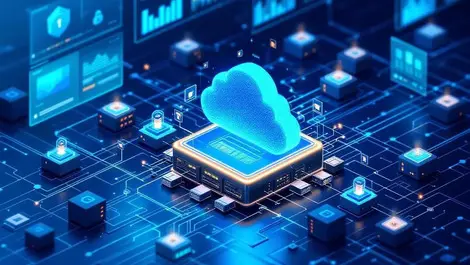 Azure cloud security shield over servers and containers illustration