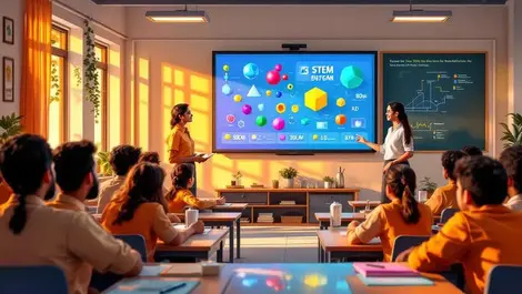 Bengaluru indian classroom students 3d stem simulation screen